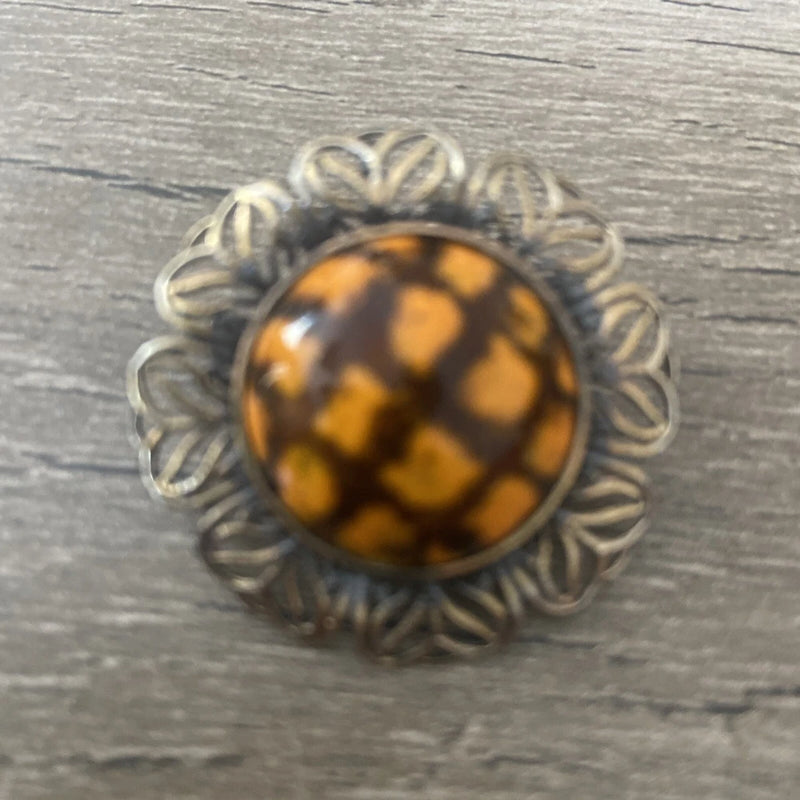 Rare Stylish Vintage Brooch Sunflower Orange & Brown Sunflower