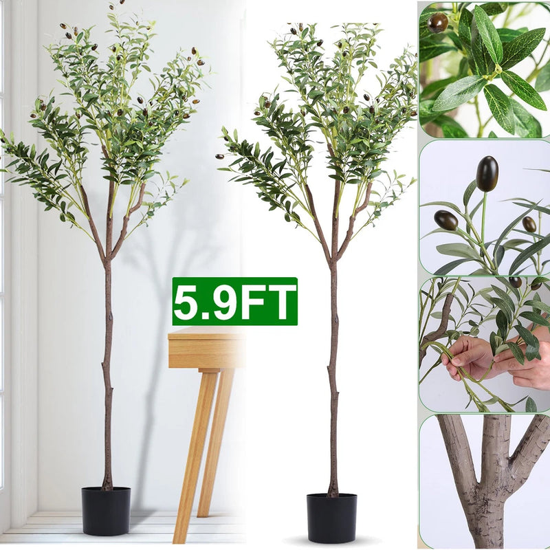 5.9FT Artificial Olive Tree in Planter Indoor Outdoor Fake Olive Plants w/Fruits Green Plant