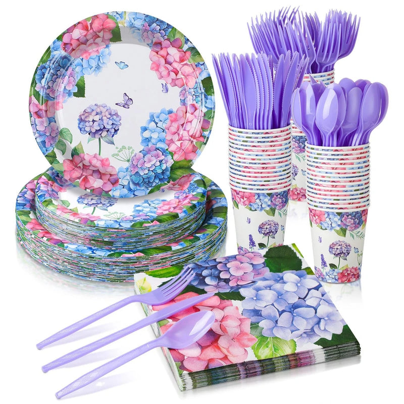 252 Pcs Hydrangea Plates and Napkins Set Hydrangea Flowers Party Supplies Dis... Hydrangea