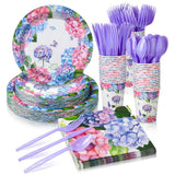 252 Pcs Hydrangea Plates and Napkins Set Hydrangea Flowers Party Supplies Dis... Hydrangea