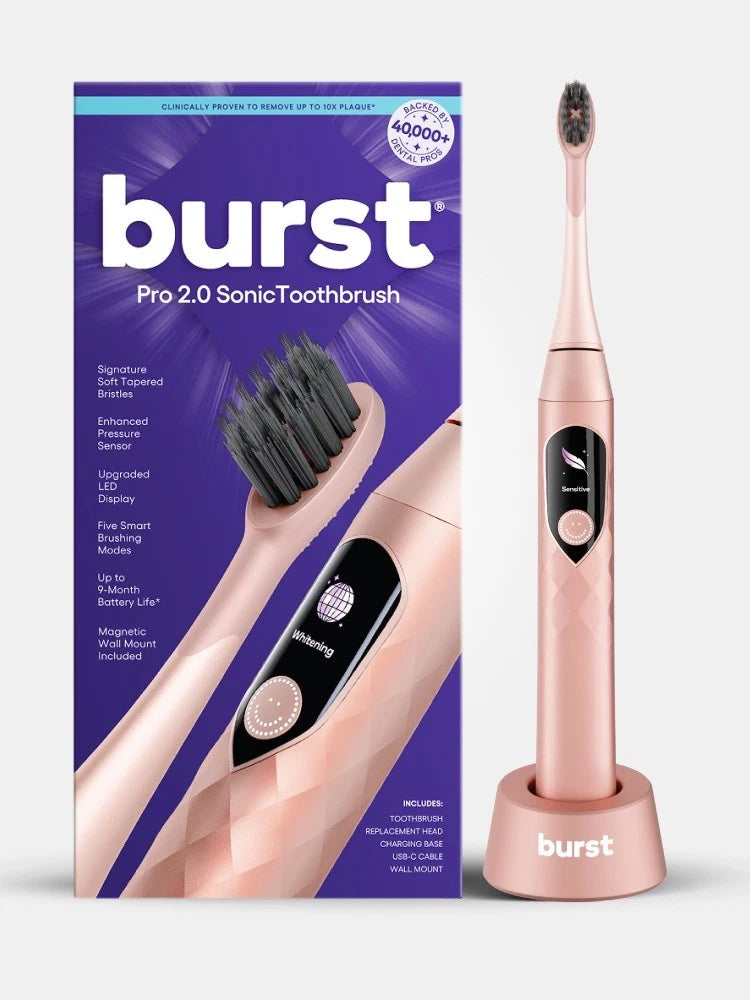 Rose gold sonic electric toothbrush with charging base, sealed rechargeable