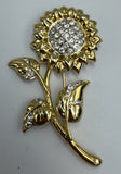 Vintage Summer Sunflower Crystal And Gold Brooch Sunflower