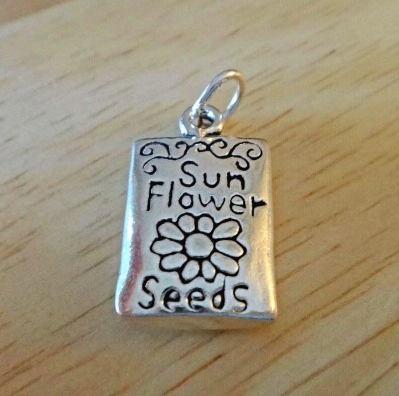 Sterling Silver 3D 18x12mm 4.4g Sunflower Sun Flower Seeds Packet Charm Sunflower