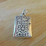 Sterling Silver 3D 18x12mm 4.4g Sunflower Sun Flower Seeds Packet Charm Sunflower