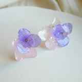 Real 3 Colours Hydrangea Stud Earrings, Pressed Hydrangea Flower Stud Earrings Hydrangea