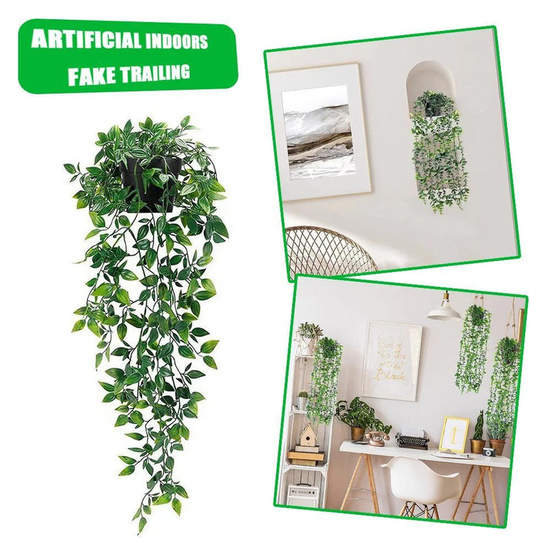 Tall artificial trailing plant with dense green leaves