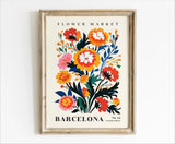 Vintage Barcelona Flower Market Poster Wall Art, Carnation Botanical Print Carnation