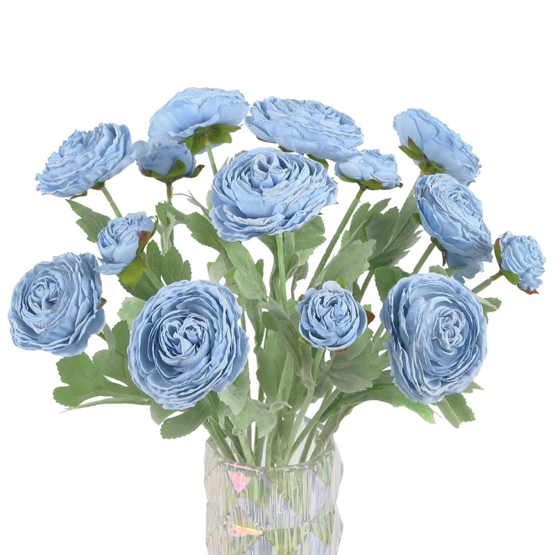 Blue Ranunculus Artificial Flowers,5PCS Vintage Silk Peonies with Stems Real ... Ranunculus