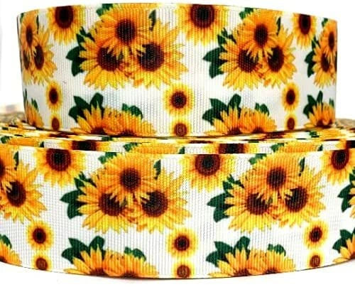GROSGRAIN RIBBON 5/8", 7/8", 1.5" , 3"  SUNFLOWERS Flowers PRINTED BULK Sunflower