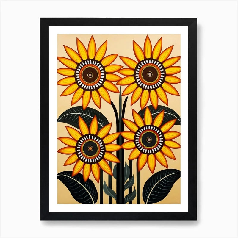 Flower Motif Painting Sunflower 3 A Framed Wall Art Poster Canvas Print Picture Sunflower