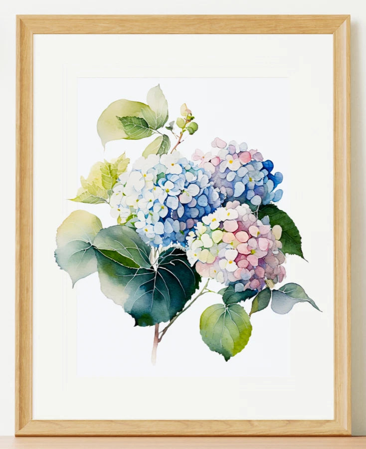 Floral Art Print, Hydrangea Floral Wall Art Print, Botanical Wall Art Decor #125 Hydrangea