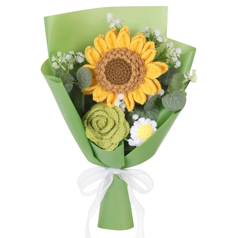 Handmade Crochet Sunflowers Bouquet, Artificial Flower Finished Bouquet, Sunf... Sunflower