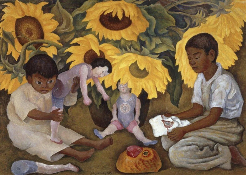 Sunflowers Diego Rivera 1943 Mexican Modernism Children Flowers Art Print Sunflower