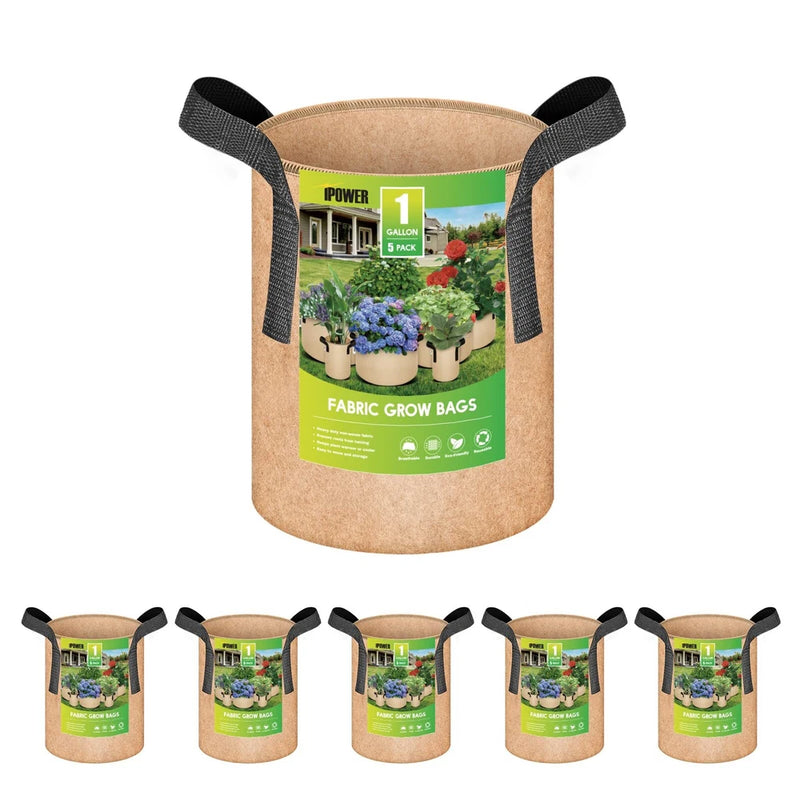 5-Pack 1 Gallon Plant Grow Bags Nonwoven Fabric Pots for Garden Tan Garden Plants