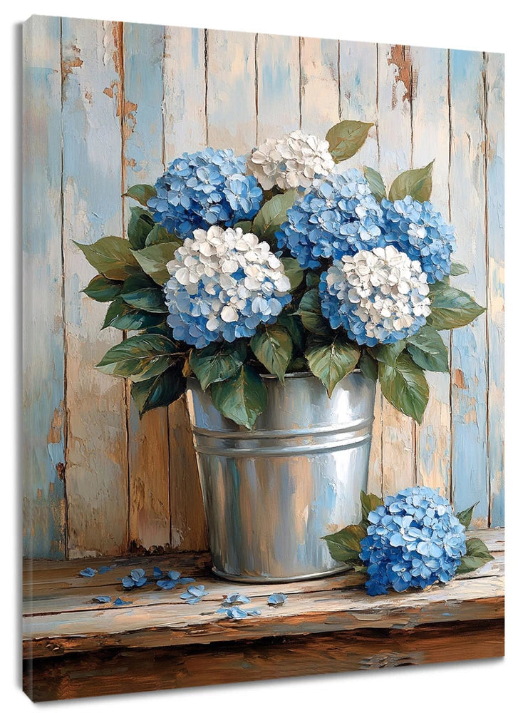 Green Leaf Blue Hydrangea Flower AbstractÊWallÊArtÊforÊBathroomÊLivingÊRoom Hydrangea