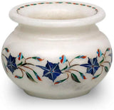 White Marble Flower Vase Semi Precious Gemstone Inlay Work Plant Pot for Garden Garden Plants