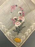 Vtg Switzerland Embroidered Pink Carnation Floral All Cotton Handkerchief NWT Carnation