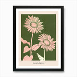 Pink & Green Sunflower 3 Flower Pos Framed Wall Art Poster Canvas Print Picture Sunflower
