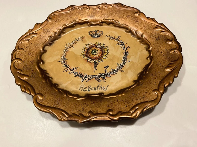 Helianthus Sunflower Decorative Plate  Signed K. White 10 3/4" X 8.5"L BOTANICAL Sunflower