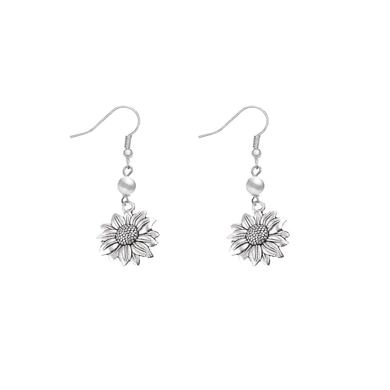Vintage Gold Sunflower Earrings for Women Sun Flower Dangle Earrings (pearl silv Sunflower