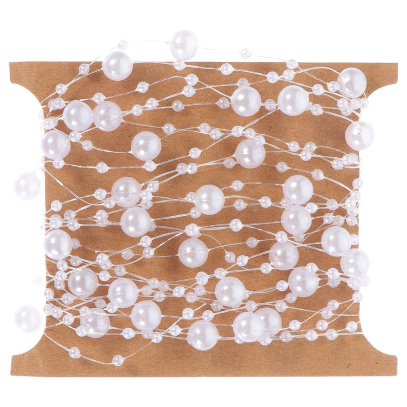 2 Rolls White Pearl Strings Garland Beads Wreath for Wedding Bouquet Crafts Bouquet