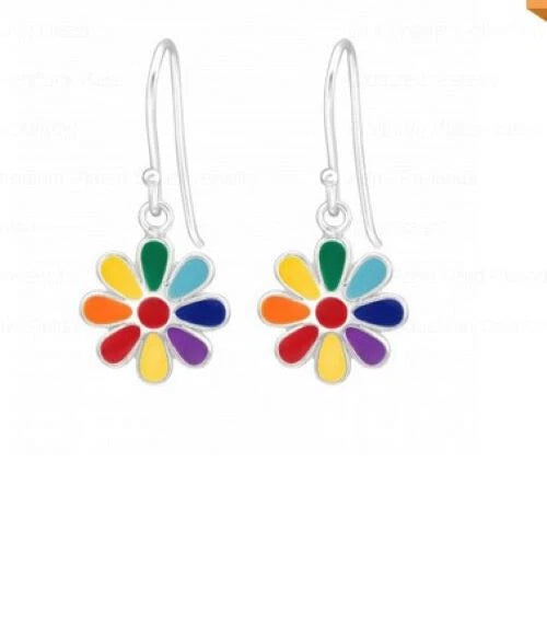 Rainbow daisy sterling silver earrings Daisies