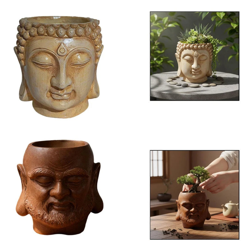 Buddha Head Flower Pot with Drainage Hole Plant Pot for Garden Desk Kitchen Garden Plants