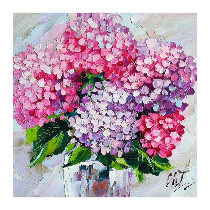 original oil painting Hydrangea Pink Flowers artwork Floral wall art 10*10 in Hydrangea