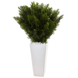 Nearly Natural Cedar In White Tower Planter Artificial Silk Plant Home Decor Green Plant
