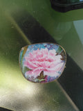 Pink Carnation and Blue Flower Picture Brooch Carnation