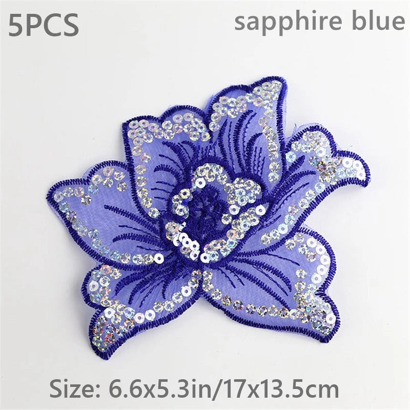 5x DIY Embroidery Peony Flower Trim Handmade Applique Sequin Costume Sew Craft Peony
