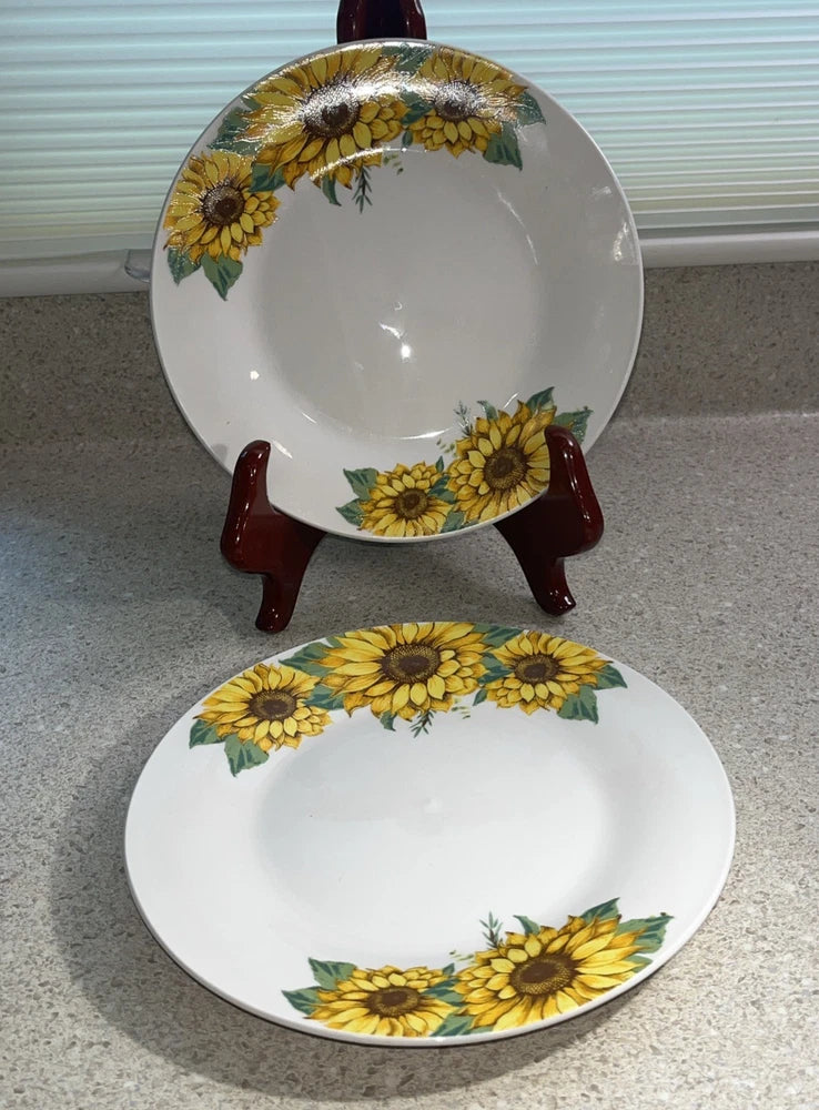 H529~ Royal Norfolk SunFlower Salad Plates Ceramic 7.5Ó Set Of 2 Sunflower