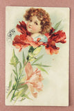Lovely baby ELF Carnation flower. Antique postcard MINSK stamp 1910__ Carnation