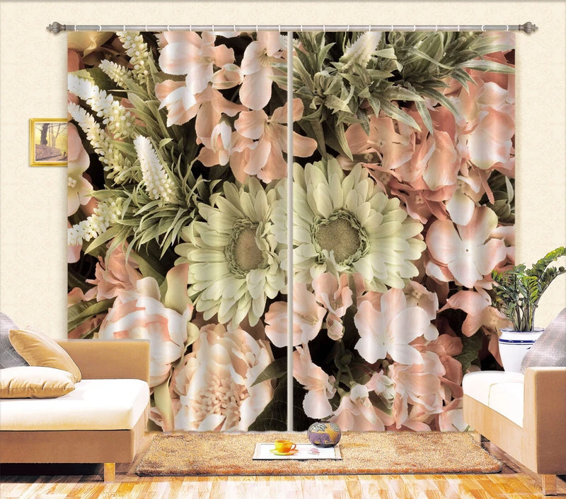3D Pink Flower Sunflower ZHUA227 Photo Curtain Window Blockout Fabric Amy 2023 Sunflower