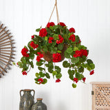 24" Flowering Geranium Artificial Plant Hanging Basket Home Decor. Retail $88 Flowering Plants