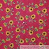 BonEful Fabric FQ Cotton Quilt VTG Pink Yellow Sunflower Green Leaf Flower Girl Sunflower