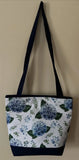Handmade Blue Hydrangea Floral Tote Bag Navy Bottom Crossbody Magnetic Snap Hydrangea