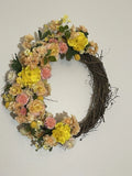 Artificial Spring Wreath for Front Door or Porch, Yellow, Peach And Orange Ranunculus