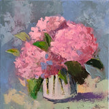 acrylic painting on canvas hand painted wall art with pink hydrangeas Hydrangea
