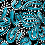 Xanadu cotton quilt fabric Benartex 16155-84 Teal Paisley on black Flowering Plants