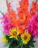 Oil painting "Gladiolus and Sunflowers". Sunflower