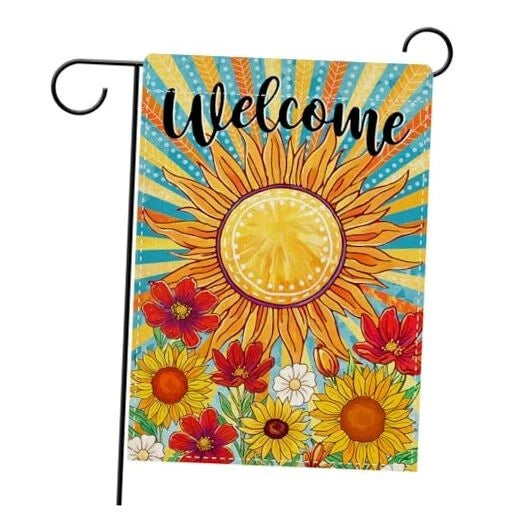 Welcome Spring Summer Sunflower Decorative Garden 12" x 18" Sunflower Cosmos Sunflower
