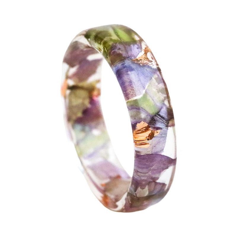 Hydrangea Resin Ring Real Pressed Flower Botanical Band Gold Silver Copper Hydrangea