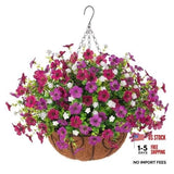 Artificial Faux Hanging Plants Flowers Basket Purple Purple-red White-boxwood Flowering Plants