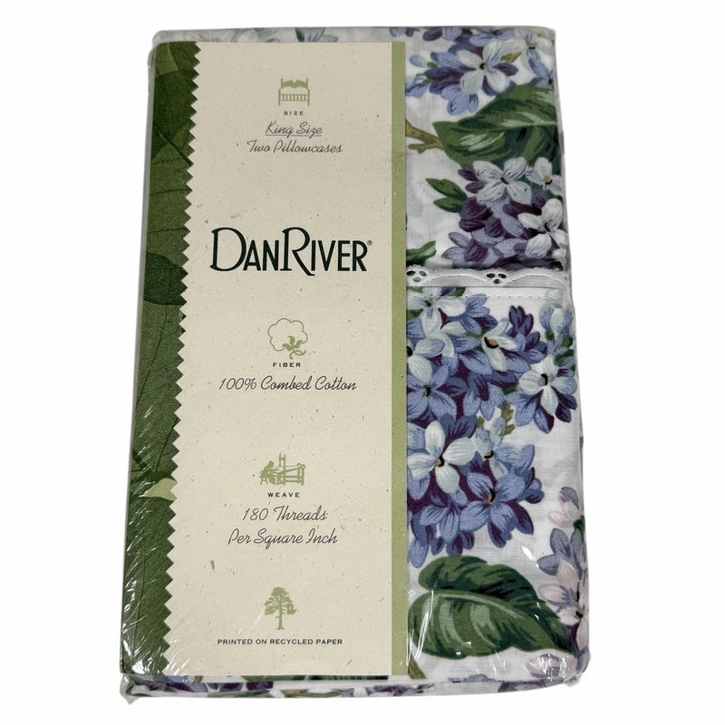 Vintage Dan River Eugene Hydrangeas Purple Floral King Size Pillowcase Set Of 2 Hydrangea