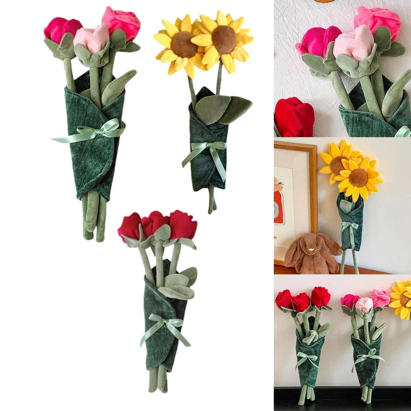Flower Plush Doll Soft Cute Fabric Bouquet for Girls Women Valentine's Day Sunflower