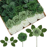 Artificial Flowers, 50 Pcs Shades of Forest Green Rose Foam Fake Roses Bulk w... Green Plant