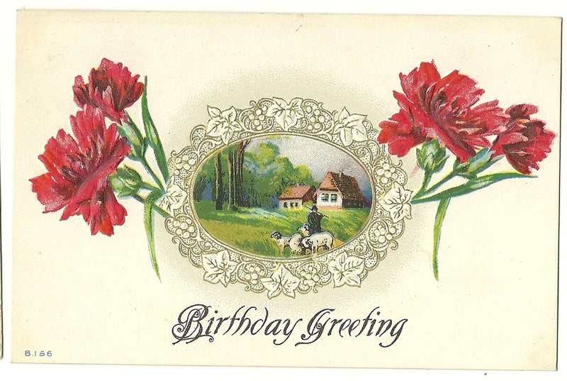 Red carnation Birthday Greeting Floral Flower Postcard Carnation