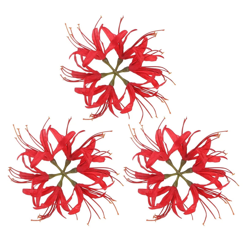 Artificial red spider lily flower heads, 7-inch set of three