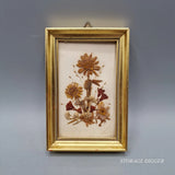 Vintage 1970's Reichlin Switzerland Pressed Dried Flowers Art Gold-Tone Frame Dried Flower